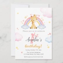 1e verjaardag uitnodiging - Giraffe en regenboog