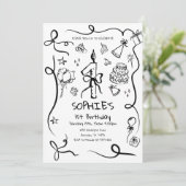 1e verjaardag uitnodiging, hand getrokken 1e verja kaart (Staand voorkant)