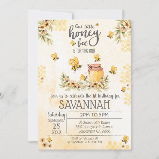 1e verjaardag uitnodiging honingbij (Voorkant)