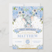 1e verjaardag Uitnodiging Jongen Schattige Elephan (Voorkant)