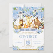 1e verjaardag Uitnodiging jongen Woodland Animals  (Voorkant)