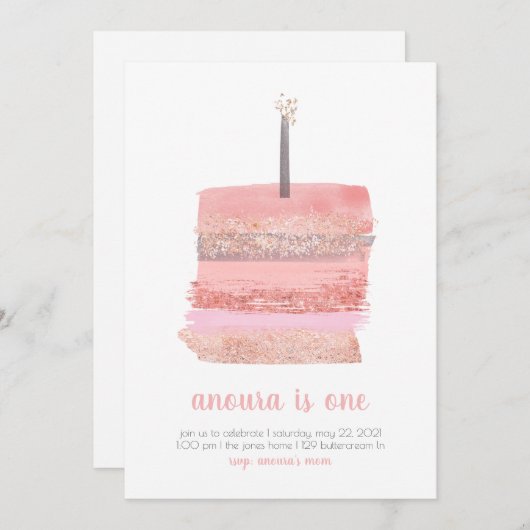 1e verjaardag uitnodiging | Meisje 1e werkdag Uitn (Voorkant / Achterkant)