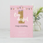 1e verjaardag uitnodiging - meisjes glitter party (Staand voorkant)