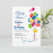 1e Verjaardag Uitnodiging met Kleurrijke Ballonnen (Staand voorkant)