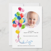 1e Verjaardag Uitnodiging met Kleurrijke Ballonnen (Achterkant)