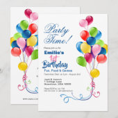1e Verjaardag Uitnodiging met Kleurrijke Ballonnen (Voorkant / Achterkant)