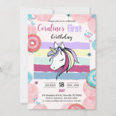 1e verjaardag uitnodiging met leuke eenhoorn. (Voorkant)