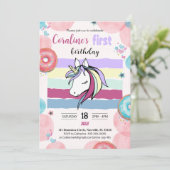 1e verjaardag uitnodiging met leuke eenhoorn. (Staand voorkant)