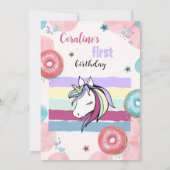 1e verjaardag uitnodiging met leuke eenhoorn. (Achterkant)