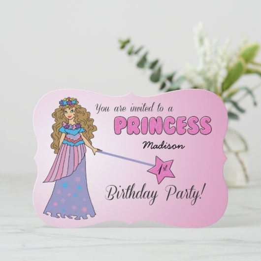 1e verjaardag uitnodiging roze prinses (Staand voorkant)