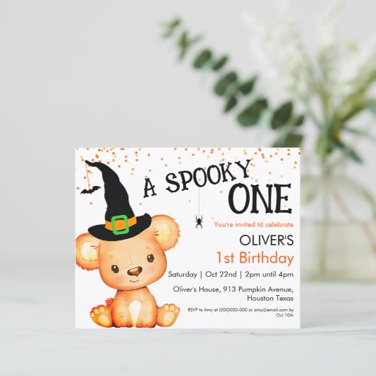 1e verjaardag | Uitnodiging tot Beer van Hallowee (Staand voorkant)