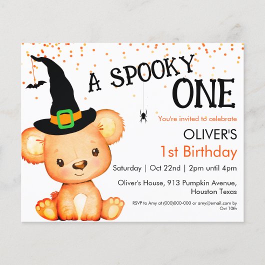 1e verjaardag | Uitnodiging tot Beer van Hallowee (Voorkant)