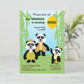 1e verjaardag uitnodiging van de Beer van Panda (Staand voorkant)