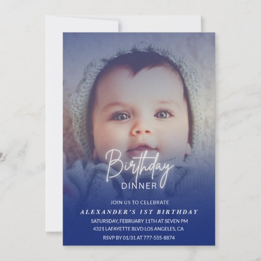 1e verjaardag uitnodiging Verjaardag Diner Foto jo (Voorkant)
