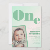 1e verjaardag uitnodigingen Boy Green Gradient Fot (Voorkant)