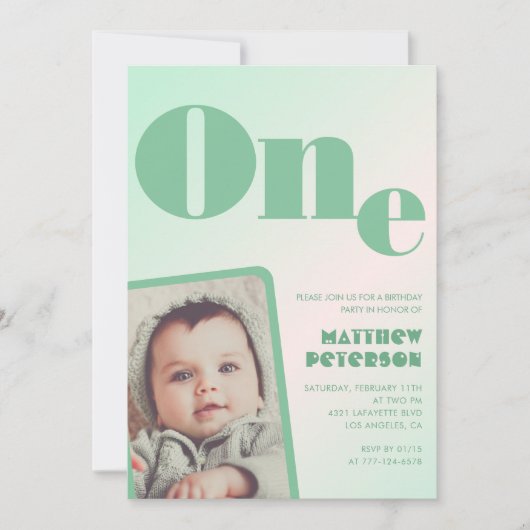 1e verjaardag uitnodigingen Boy Green Gradient Fot (Voorkant)