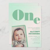 1e verjaardag uitnodigingen Boy Green Gradient Fot (Voorkant / Achterkant)