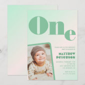 1e verjaardag uitnodigingen Boy Green Gradient Fot (Voorkant / Achterkant)
