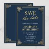 1e verjaardag uitnodigingen Meisje Save the date N (Voorkant / Achterkant)