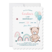 1e verjaardag uitnodigingen met een leuke teddybee