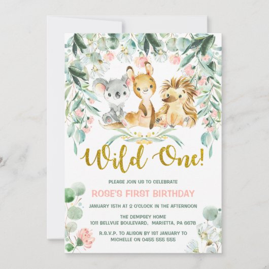 1e verjaardag uitnodigingen | Roze Oerwoud Baby's (Voorkant)