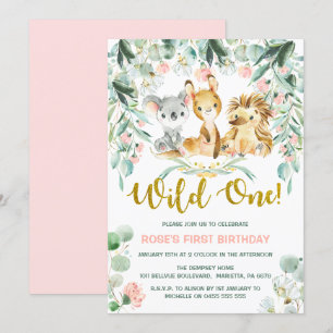 1e verjaardag uitnodigingen Roze Oerwoud Baby's