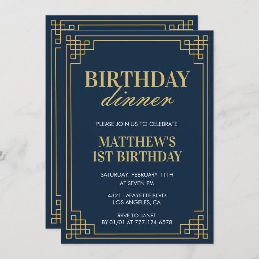 1e verjaardag uitnodigingen Verjaardag diner jonge (Voorkant / Achterkant)