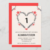 1e verjaardag uitnodigingen voor haar bloemenhart (Voorkant / Achterkant)