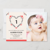 1e verjaardag uitnodigingen voor haar Bloemenhart (Voorkant)