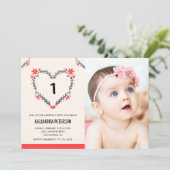 1e verjaardag uitnodigingen voor haar Bloemenhart (Staand voorkant)