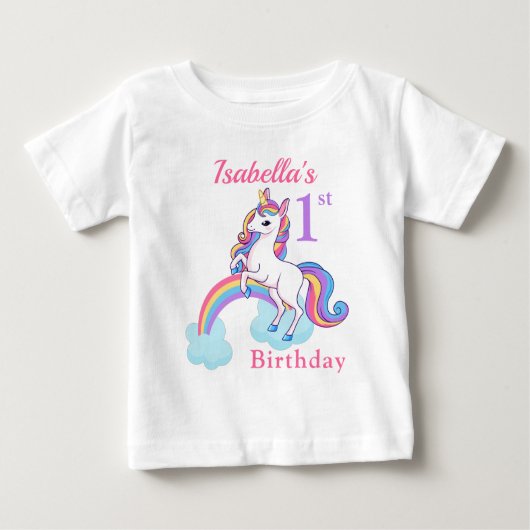 1e verjaardag Unicorn Personalized Baby T-Shirt (Voorkant)