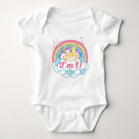 1e verjaardag Unicorn Rainbow Girls Tutu T-shirt (Voorkant)