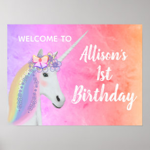 1e verjaardag Unicorn Rainbow Waterverf Welkom Poster