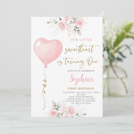 1e Verjaardag Valentijn Uitnodiging (Staand voorkant)