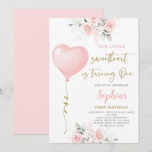 1e Verjaardag Valentijn Uitnodiging (Voorkant / Achterkant)