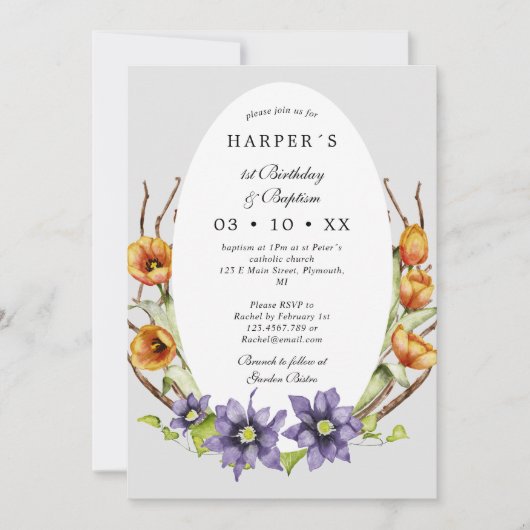 1e verjaardag van Baptisme-bronbloemen, eivormig Kaart (Voorkant)