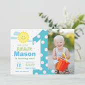1e verjaardag van de Blauwe Zonnezondag Uitnodigin Kaart (Staand voorkant)