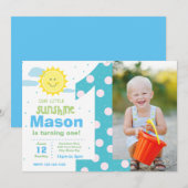 1e verjaardag van de Blauwe Zonnezondag Uitnodigin Kaart (Voorkant / Achterkant)