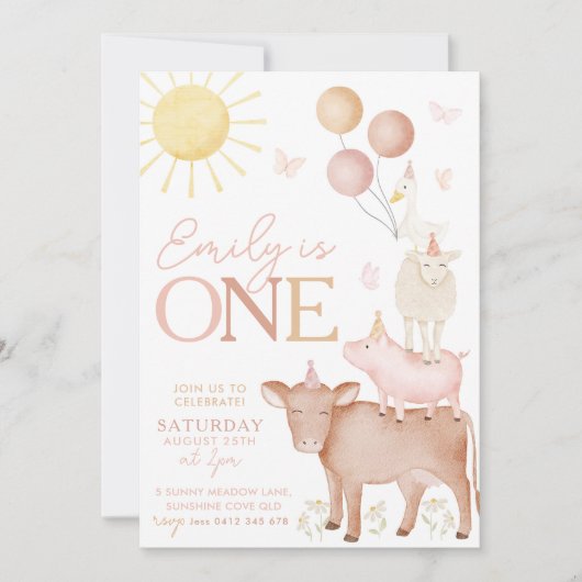 1e verjaardag van de boerderijdieren op de werf va kaart (Voorkant)