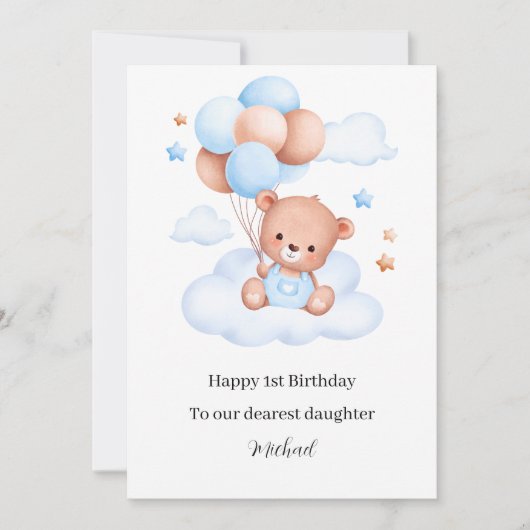 1e verjaardag van de Cute Teddy Bear Kaart (Voorkant)