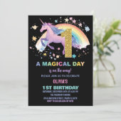 1e verjaardag van de eenhoorn uitnodigingen (Staand voorkant)