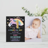 1e verjaardag van de eenhoorn uitnodigingen met fo (Staand voorkant)