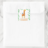 1e verjaardag van de Giraffe van de Stomme van de  Vierkante Sticker (Tas)