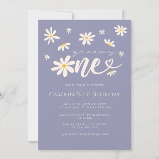 1e verjaardag van de Groovy One Daisy Boho Paars Kaart (Voorkant)