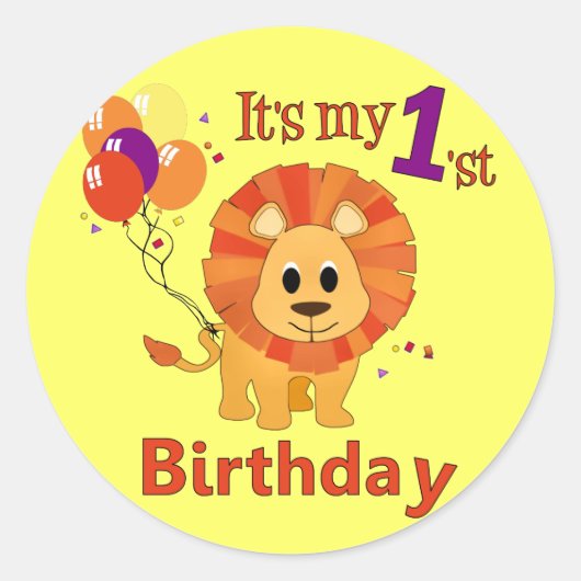 1e verjaardag van de Lion Ronde Sticker (Voorkant)