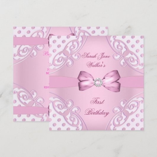 1e verjaardag van de meisjesroze witte poolwieg kaart (Voorkant / Achterkant)