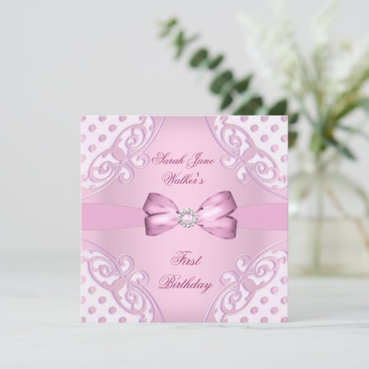 1e verjaardag van de meisjesroze witte poolwieg kaart (Staand voorkant)