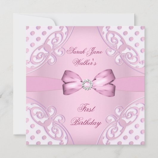 1e verjaardag van de meisjesroze witte poolwieg kaart (Voorkant)