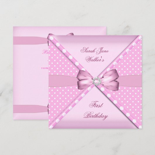 1e verjaardag van de meisjesroze witte poolwieg kaart (Voorkant / Achterkant)