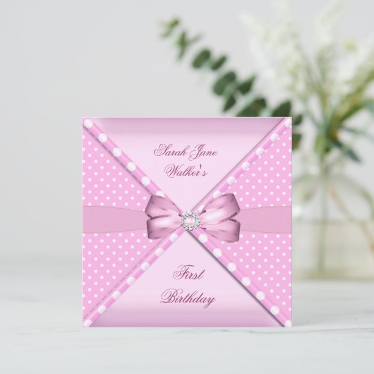 1e verjaardag van de meisjesroze witte poolwieg kaart (Staand voorkant)